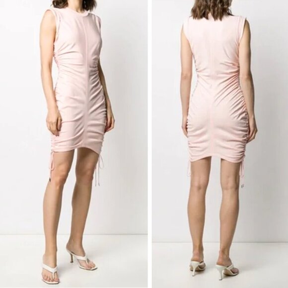 T by Alexander Wang High Twist Mini Dress Melon Pink Athleisure Ruched Pastel - Picture 1 of 11